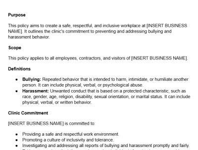 Bullying & Harassment Policy - Podiatry Resources